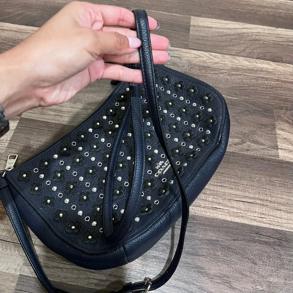 Coach Chelsea Navy With Floral Rivets Studded Women's Crossbody Bag - Picture 6 of 15